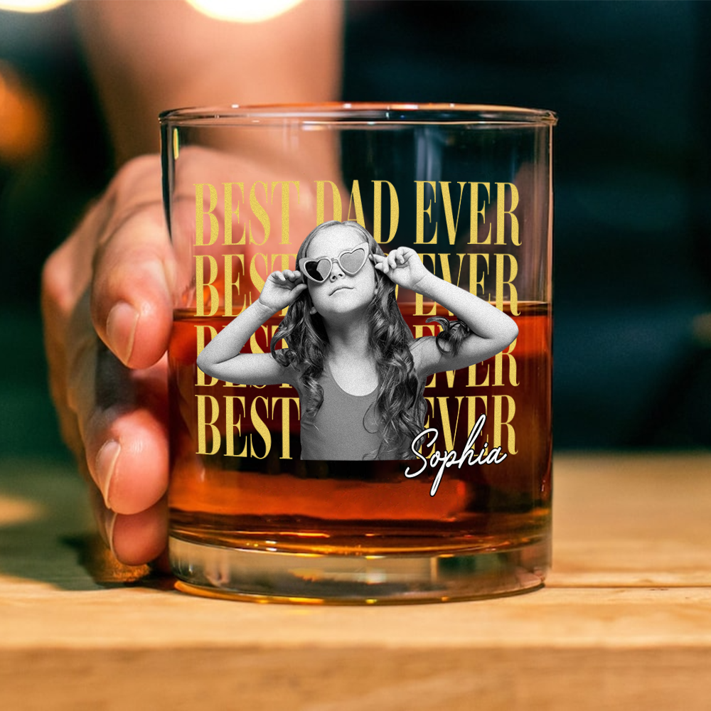 Personalized Vintage Photo Best Dad Mom Ever Whiskey Glass CH07 911518