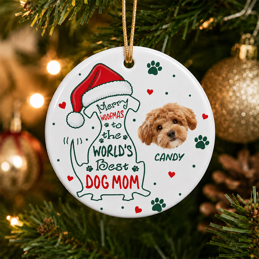 Custom Photo Merry Woofmas To The World Dog Ceramic Ornament HO82 903504