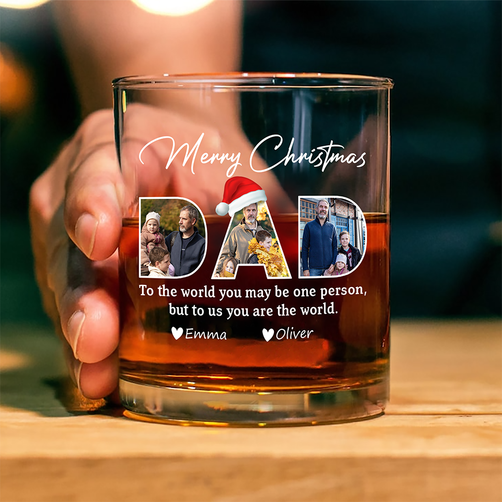 Custom Photo Merry Christmas Dad Family Whiskey Glass Gift For Dad HO82 894340