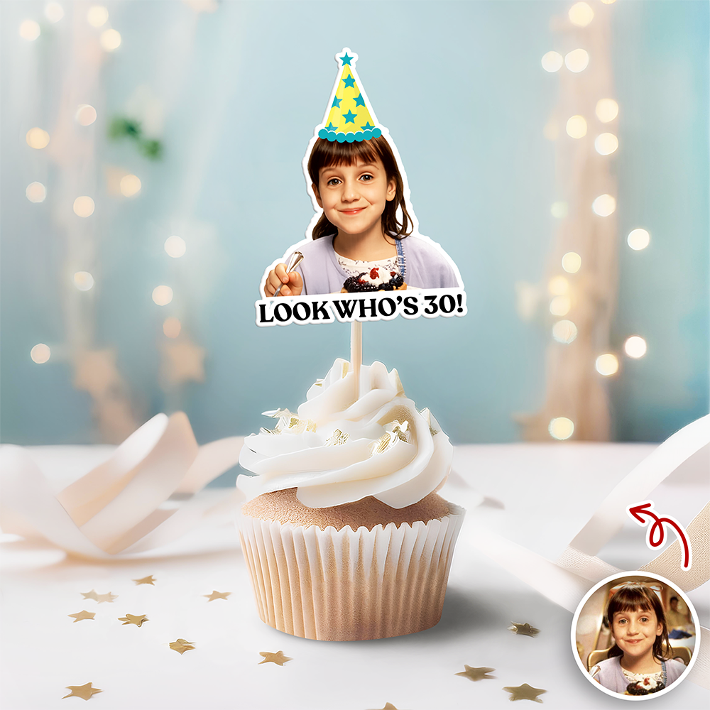 Custom Look Who’s Photo Cupcake Topper Funny Birthday Party Favors LM32 899913
