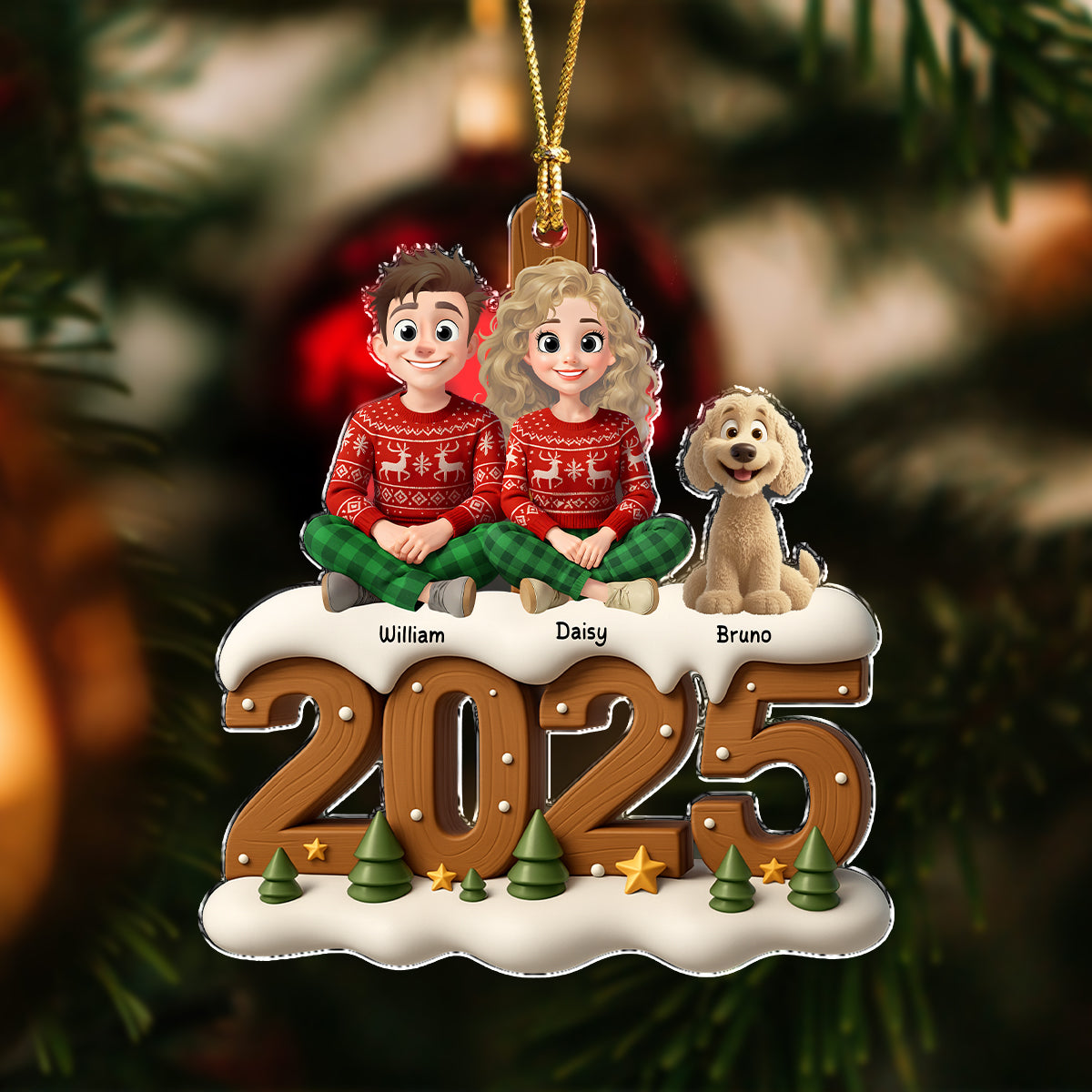 You & Me And The Dog Cozy Xmas Crew Acrylic Ornament Personalized Gift For Christmas HO82 900114