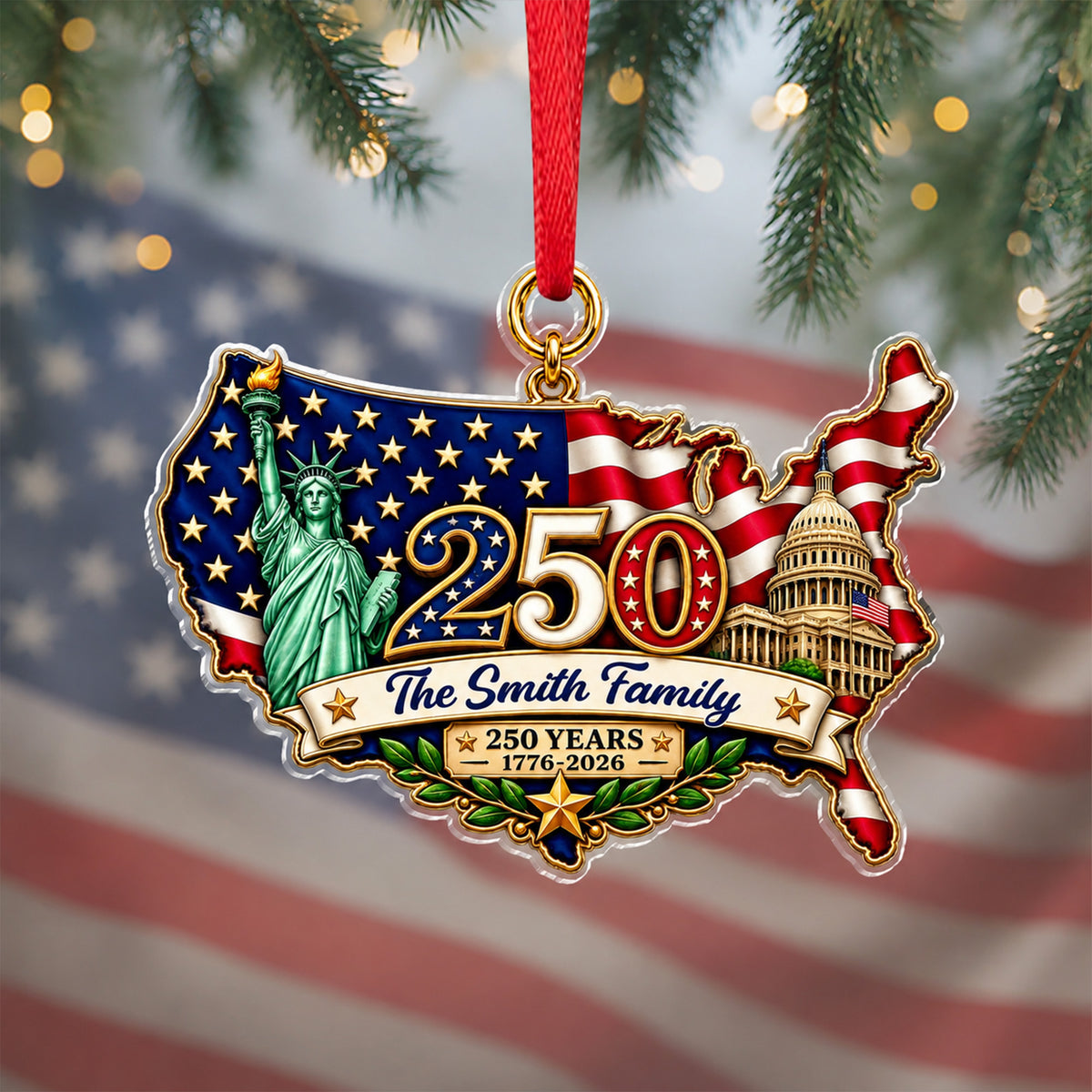 Custom Family Name Celebrate USA 250th Anniversary Acrylic Ornament CH07 180358