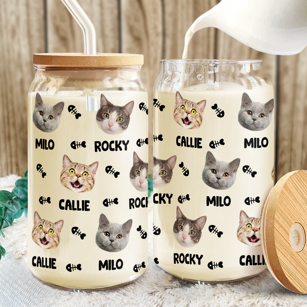 Custom Dog Cat Photo With Bone Icon For Pet Lover Glass Can With Lid TH10 892623