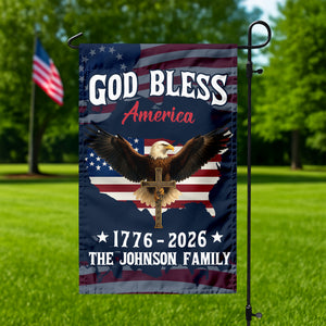 Custom Family Name Patriotic 250th Anniversary God Bless America Eagle 1776–2026 Garden Flag HO82 900870
