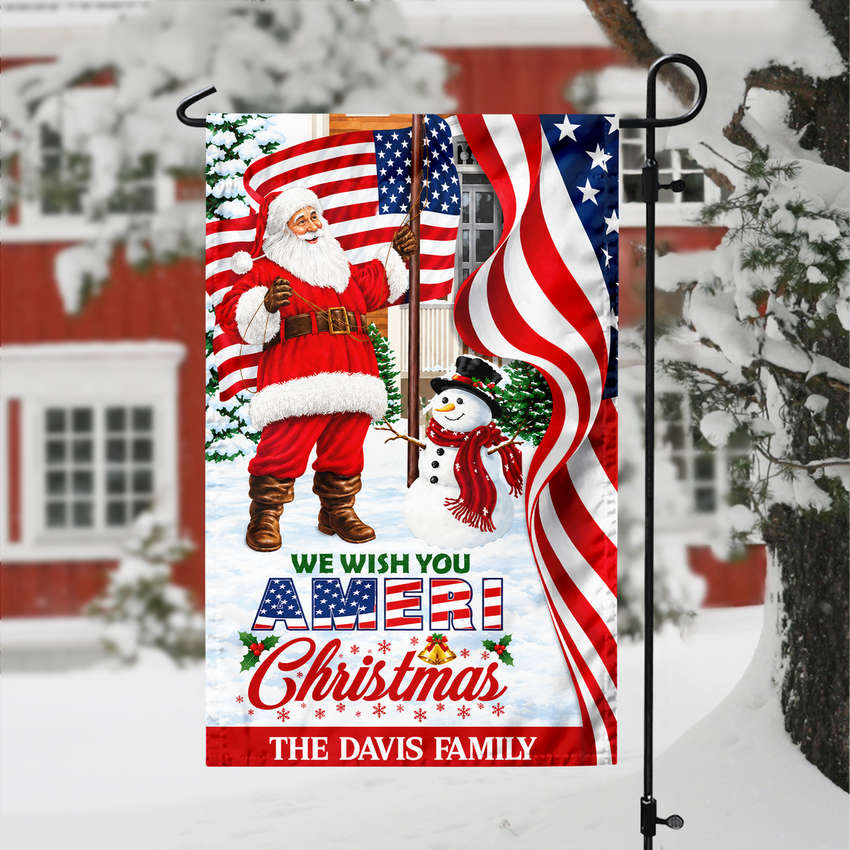Custom Family Name We Wish You Ameri Christmas Garden Flag TH10 171065