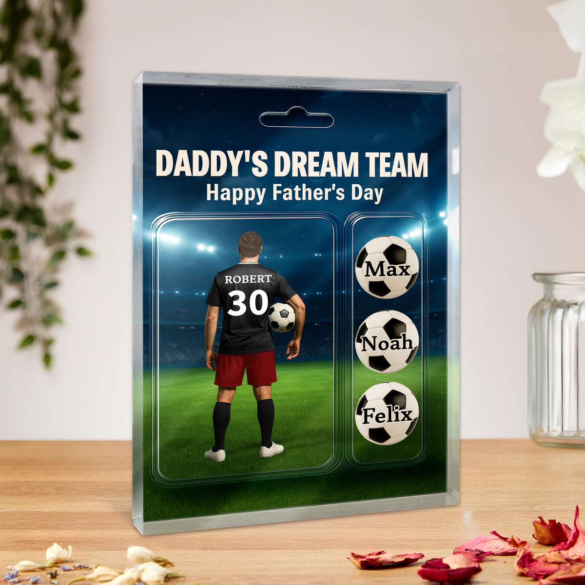 Daddy's Dream Team Soccer With Kids' Names Acrylic Block Plaque Personalized Gift For Father's Day, For Soccer Lover HO82 893766