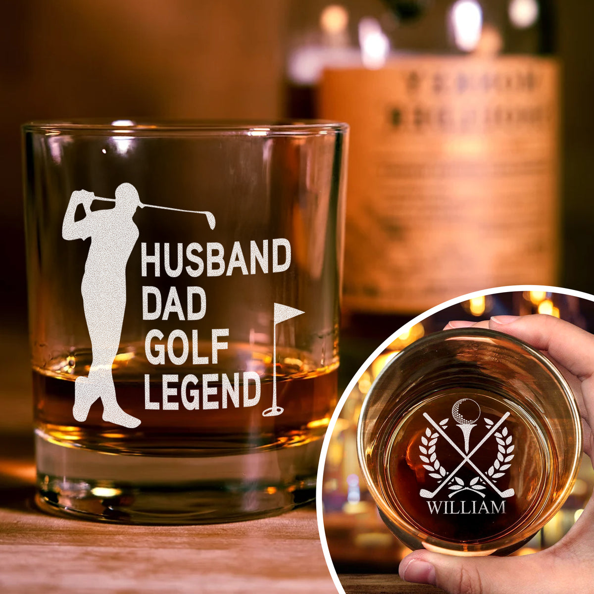 Custom Name Husband Dad Papa Golf Legend For Golfers - Personalized Engraved Whiskey Glass HO82 900908