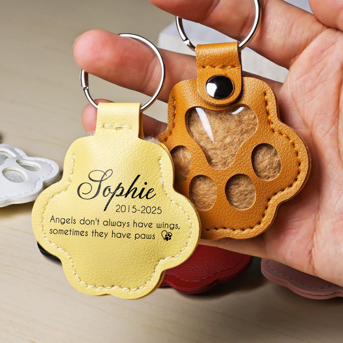 Custom Name Forever In My Heart Memorial Leather Paw Keychain LM32 895731