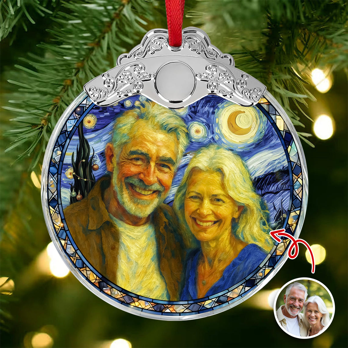 Custom Photo Personalized Anniversary Christmas Metal Top Glass Ornament TH10 894743