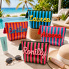 Custom Name Embroidered Waterproof Striped Cosmetic Pouch, Travel Makeup Bag For Summer Vacation CH07 180036