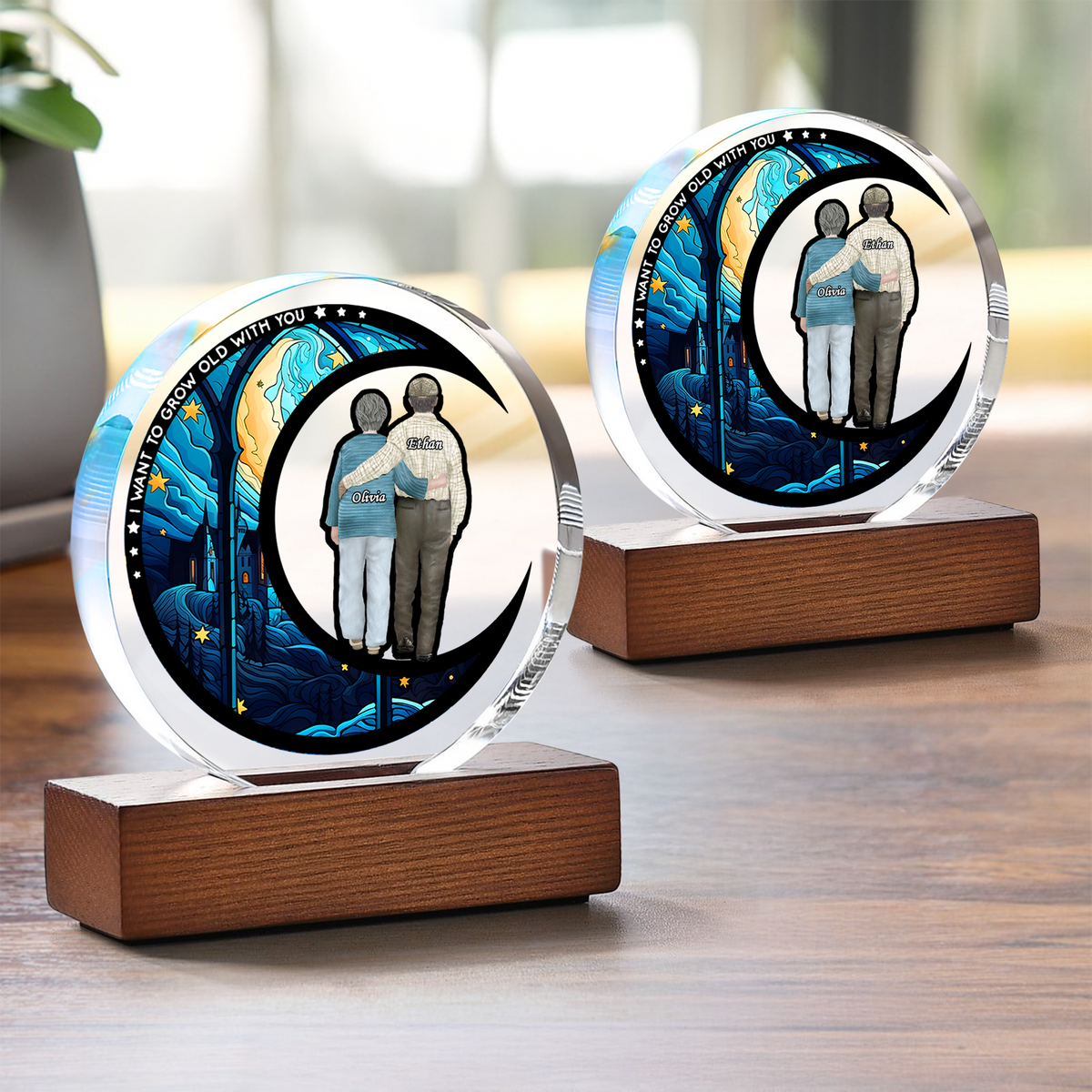 I Want To Grow Old With You Couple Personalized Round Acrylic Frame Block TH10 894059