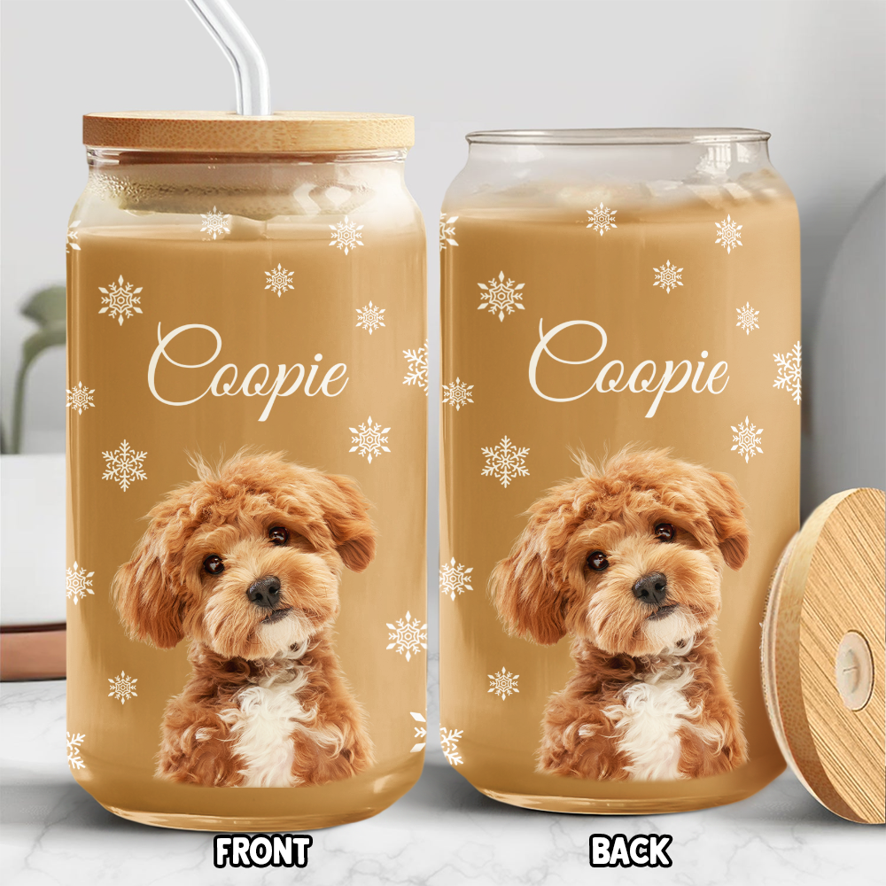 Custom Photo Dog With Snow Glass Can With Lid For Dog Lovers CH07 899106