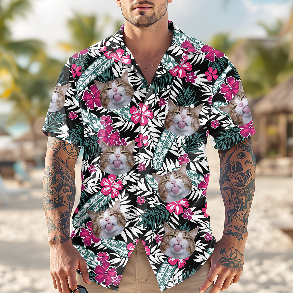 Custom Photo Funny Face Cat Family Hawaii Shirt Summer Gift HA75 892254