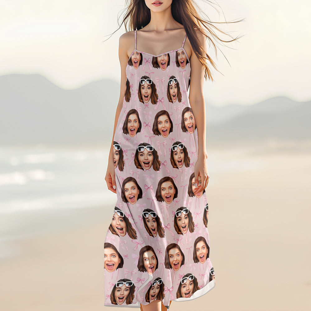 Custom Bestie Photo Coquette Pink Bows Hawaii Maxi Dress LM32 893397