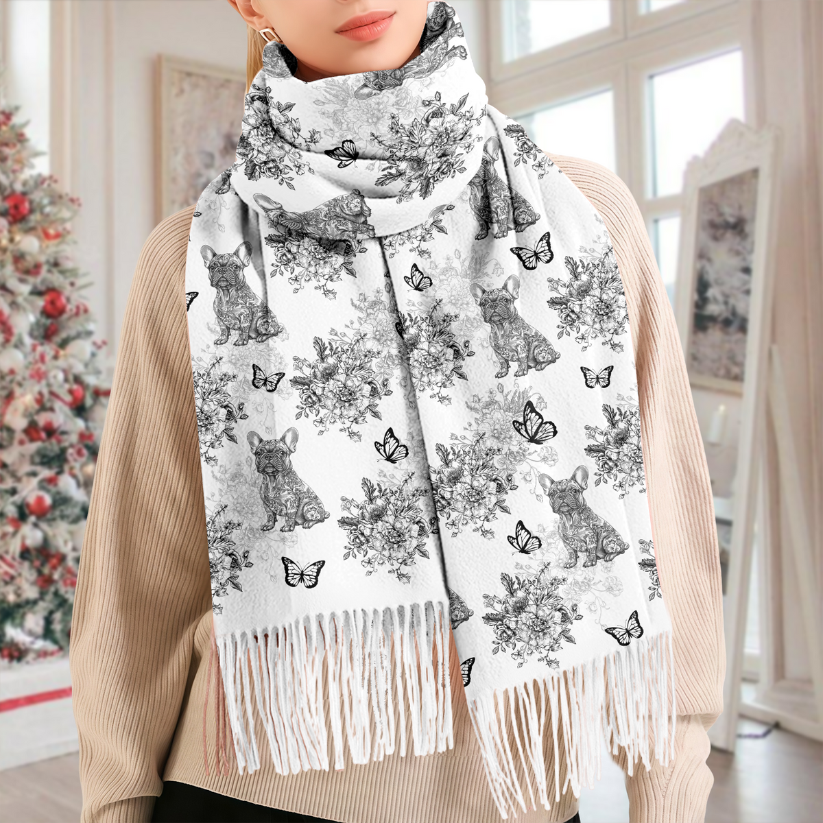 Personalized Dog Chinoiserie Toile De Jouy Style Scarf HO82 900758