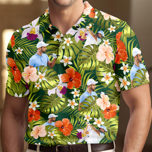 Custom Face Golfer Photo Hawaiian Polo Shirt - Personalized Gift for Golfer LM32 897493