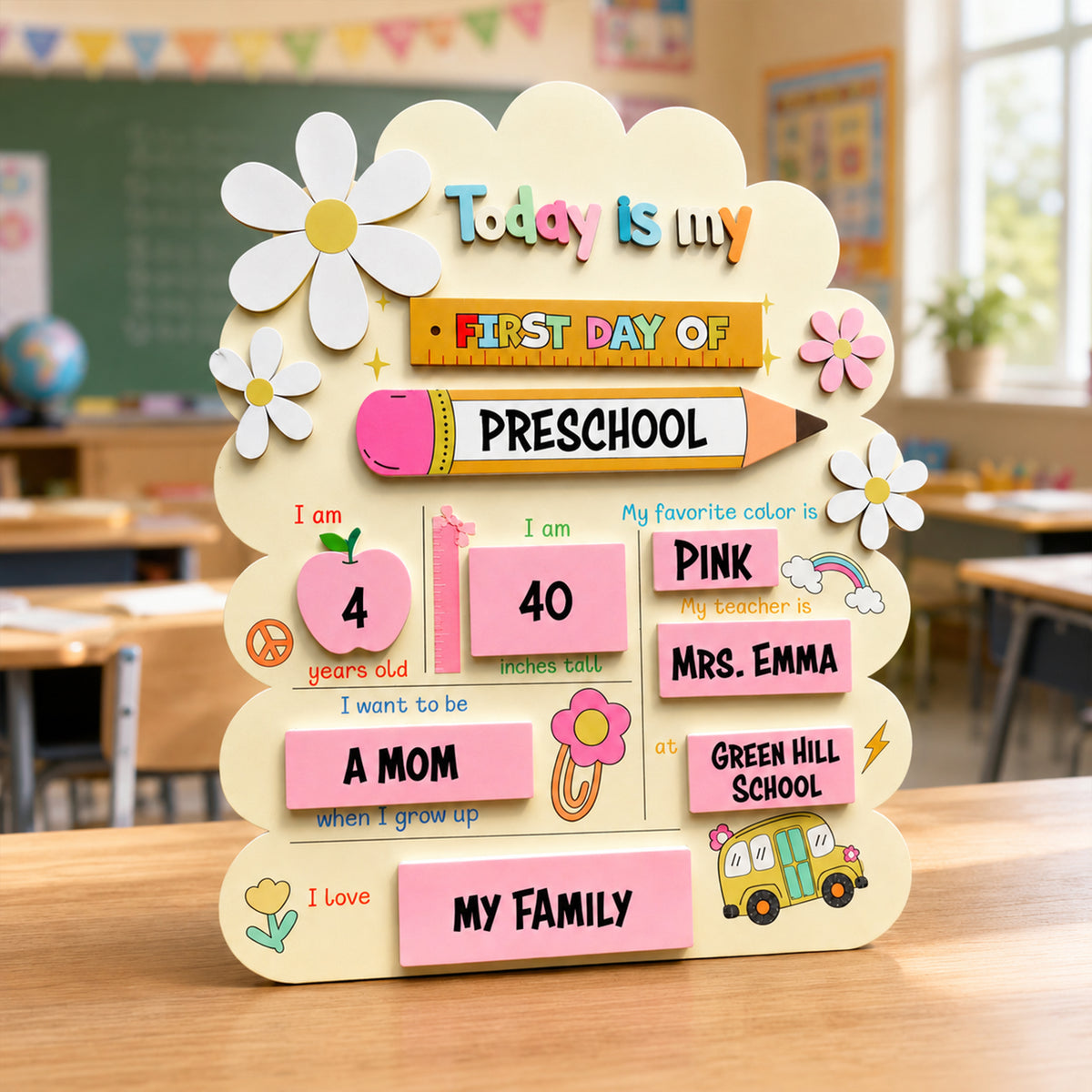 Personalized First Day Of My Pre-school Wooden Board TH10 170501