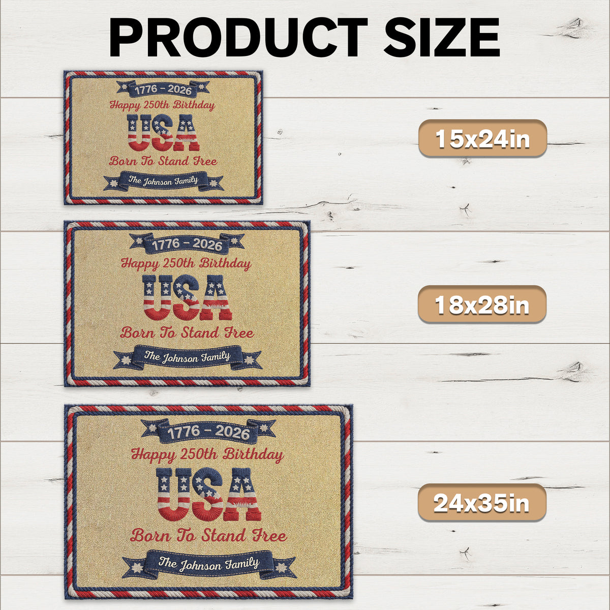Personalized USA 250th Birthday Faux Yarn Pattern Doormat - 2D Printed Not Embroidered Patriotic America Decor HO82 901576