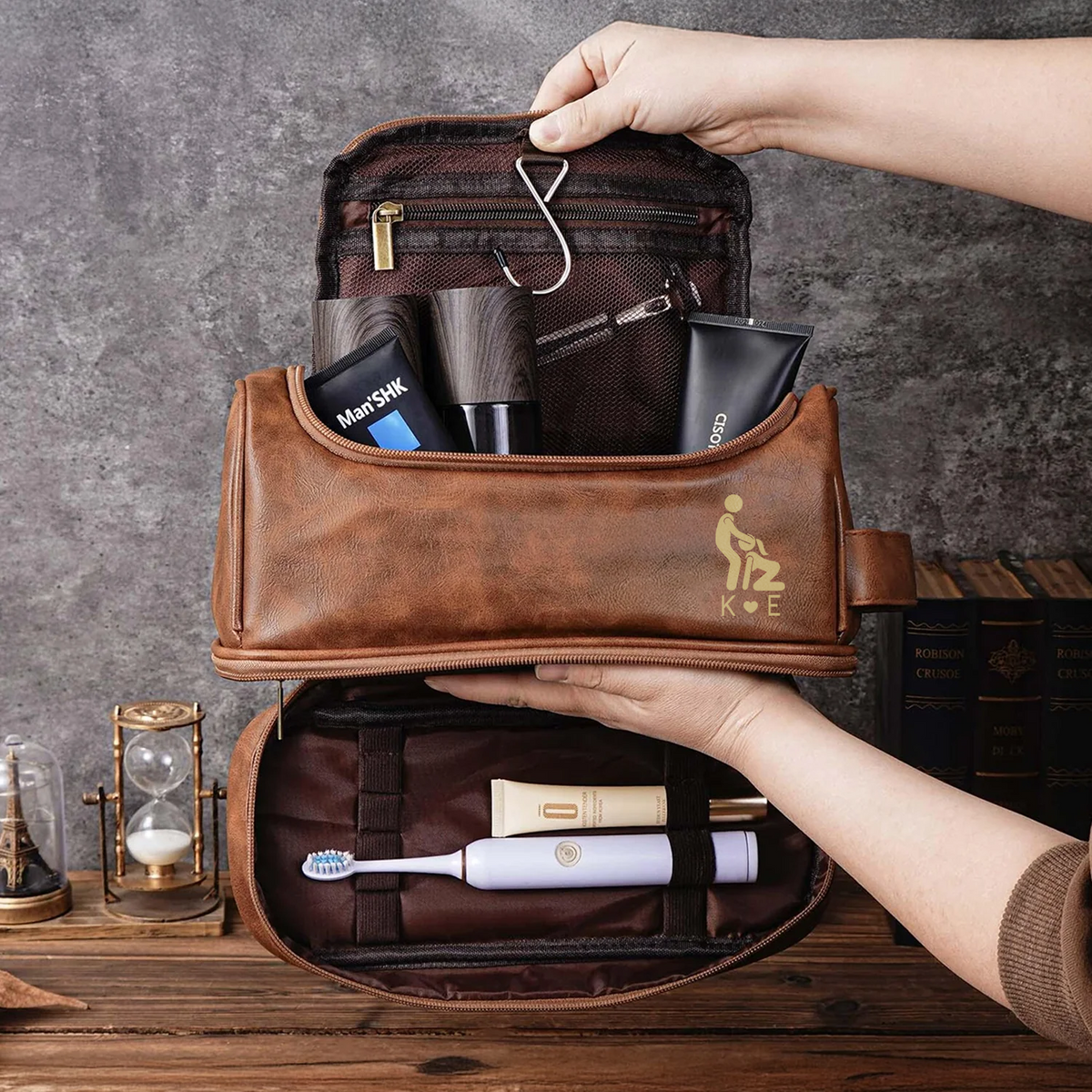 Personalized Funny Adult Engraved Men's Leather Toiletry Bag - Gift For Husband & Boyfriend HO82 903418