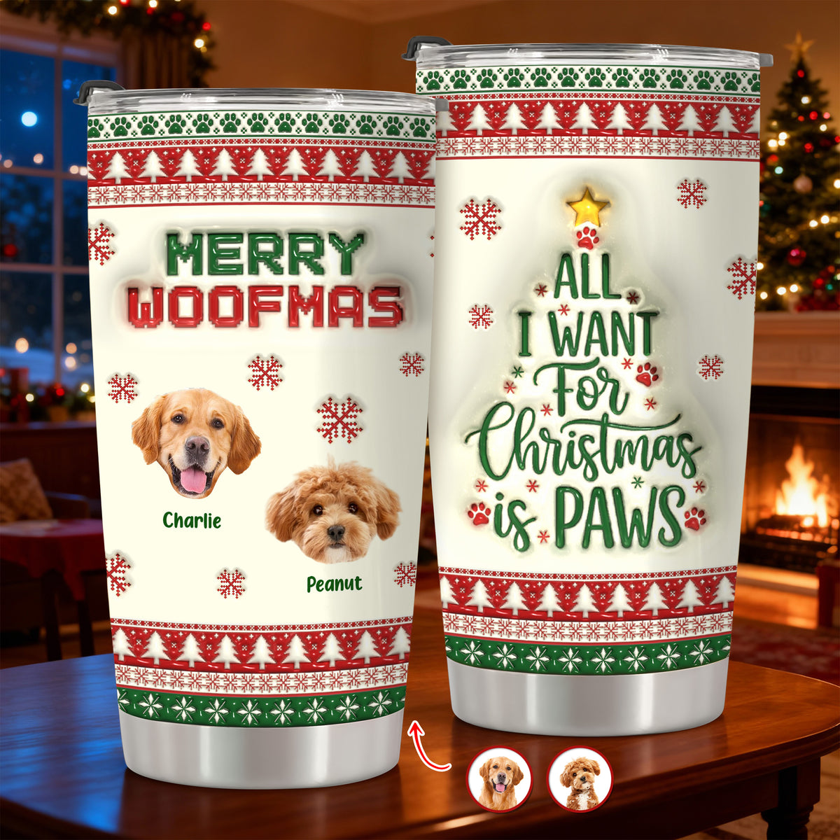 Custom Photo All I Want For Christmas Is Paws - Personalized 3D Stainless Steel Tumbler CH07 896892