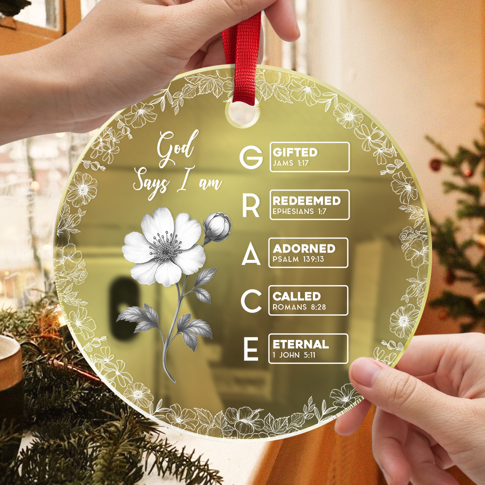 God Says I Am Name Letter In Bible Birth Flower Toile De Jouy Style - Personalized Mirror Ornament TH10 894875