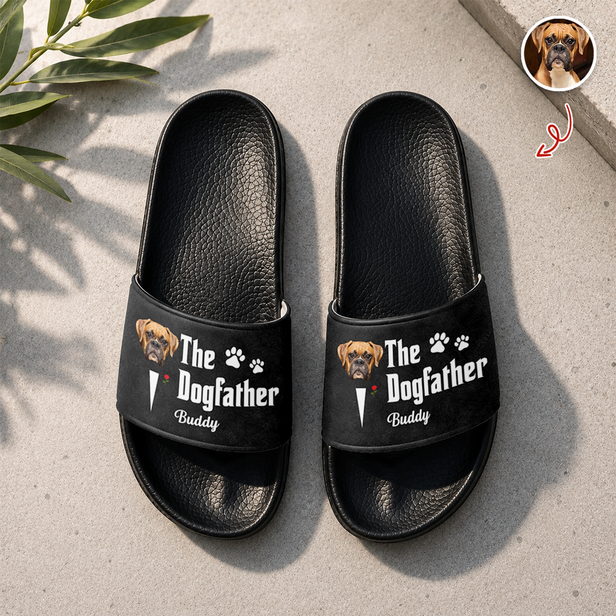 Custom Photo The Dog Father Funny Dog Dad Gift Slide Sandals - Gift For Dog Dad, Dog Lovers HO82 902594