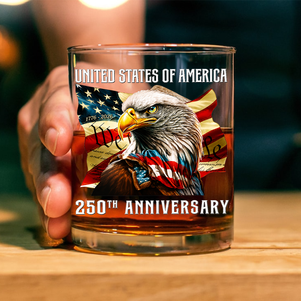Custom Family Name United States Of America 1776-2026 250th Anniversary Eagle Whiskey Glass LM32 669349