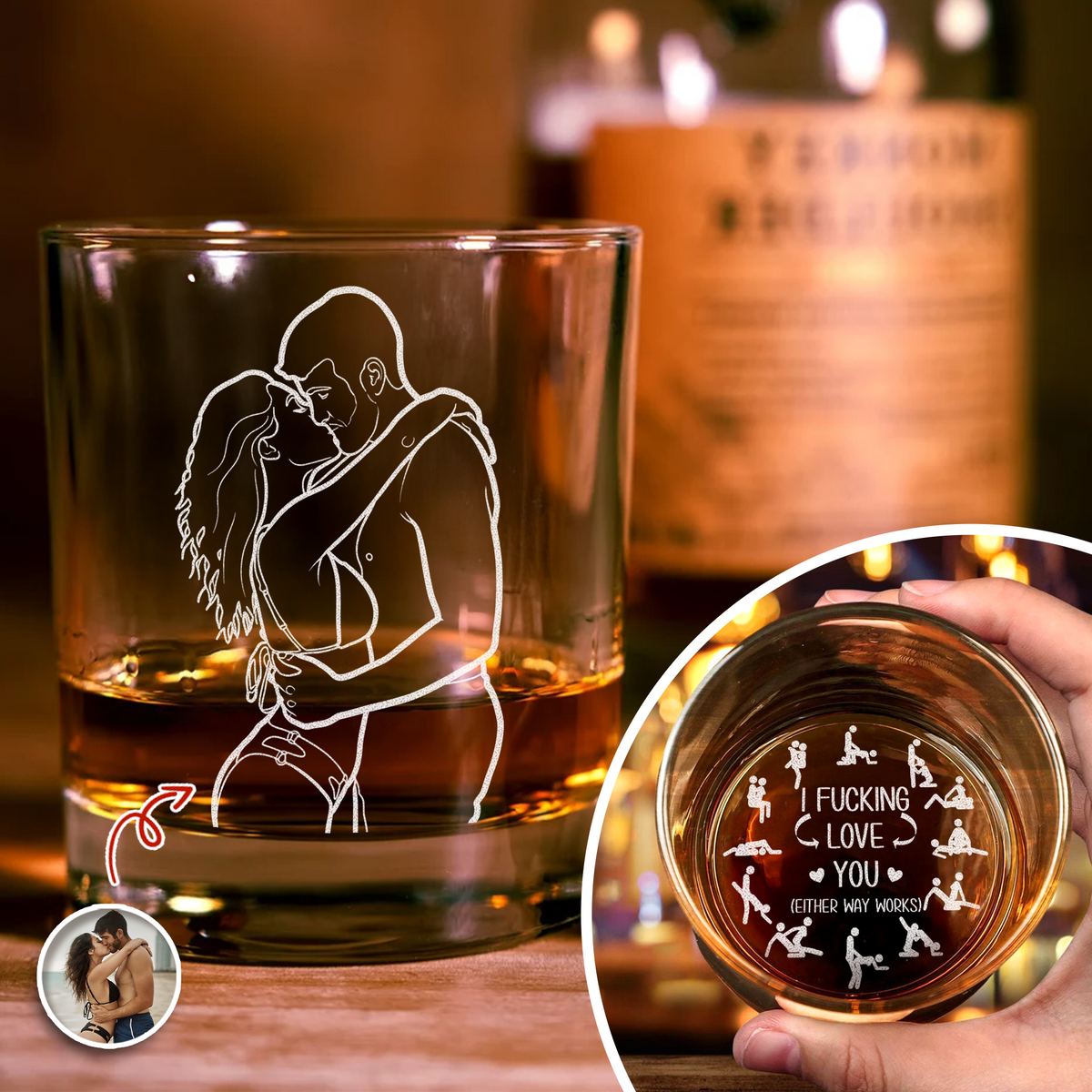 Custom Couple Photo I F*Cking Love You Either Way Works - Personalized Engraved Whiskey Glass Naughty Valentine Gift CH07 899726