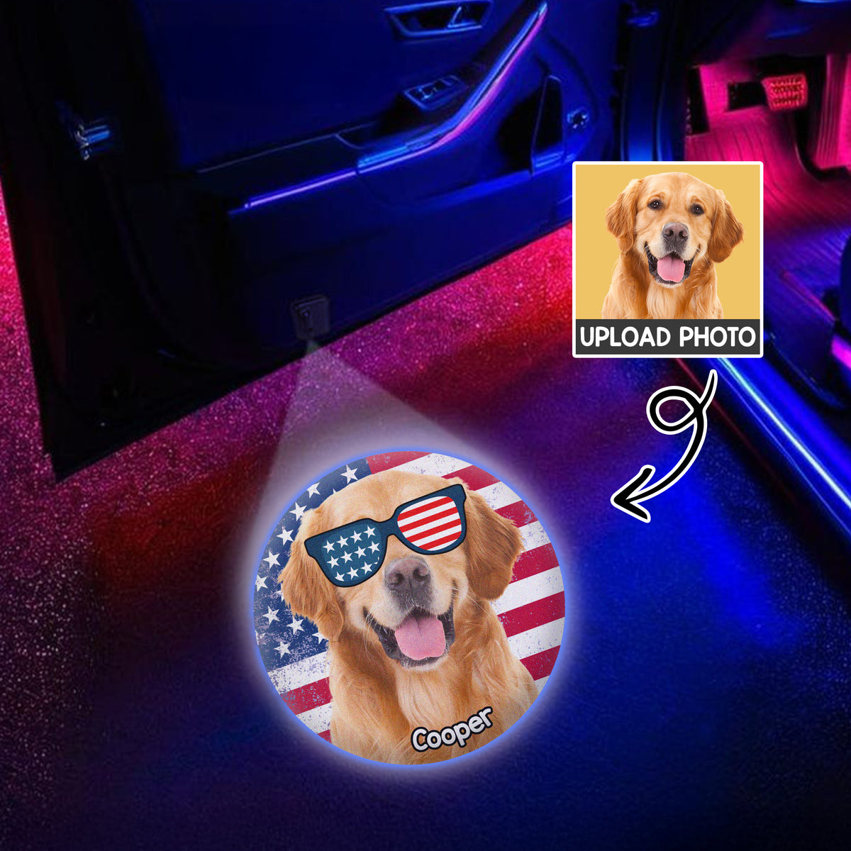 Custom Proud Patriotic Dog Photo Car Door Projector Light HO82 894358