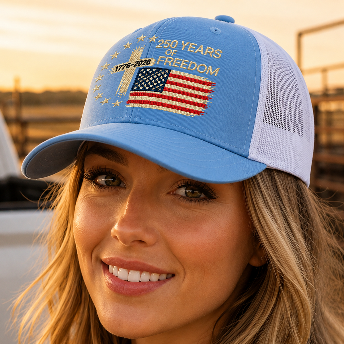 US 250 Years Freedoms 1776-2026 250th Birthday Trucker Hat HA75 921672