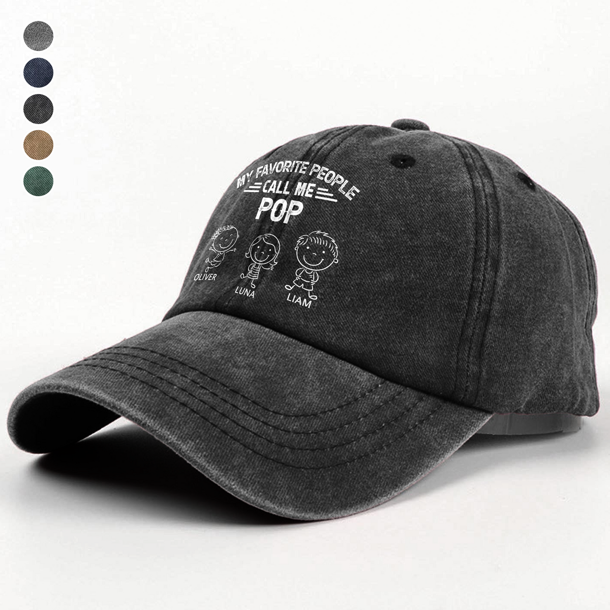 My Favorite People Call Me Papa Kid Stick Figures - Personalized Vintage Washed Denim Cap HO82 900418