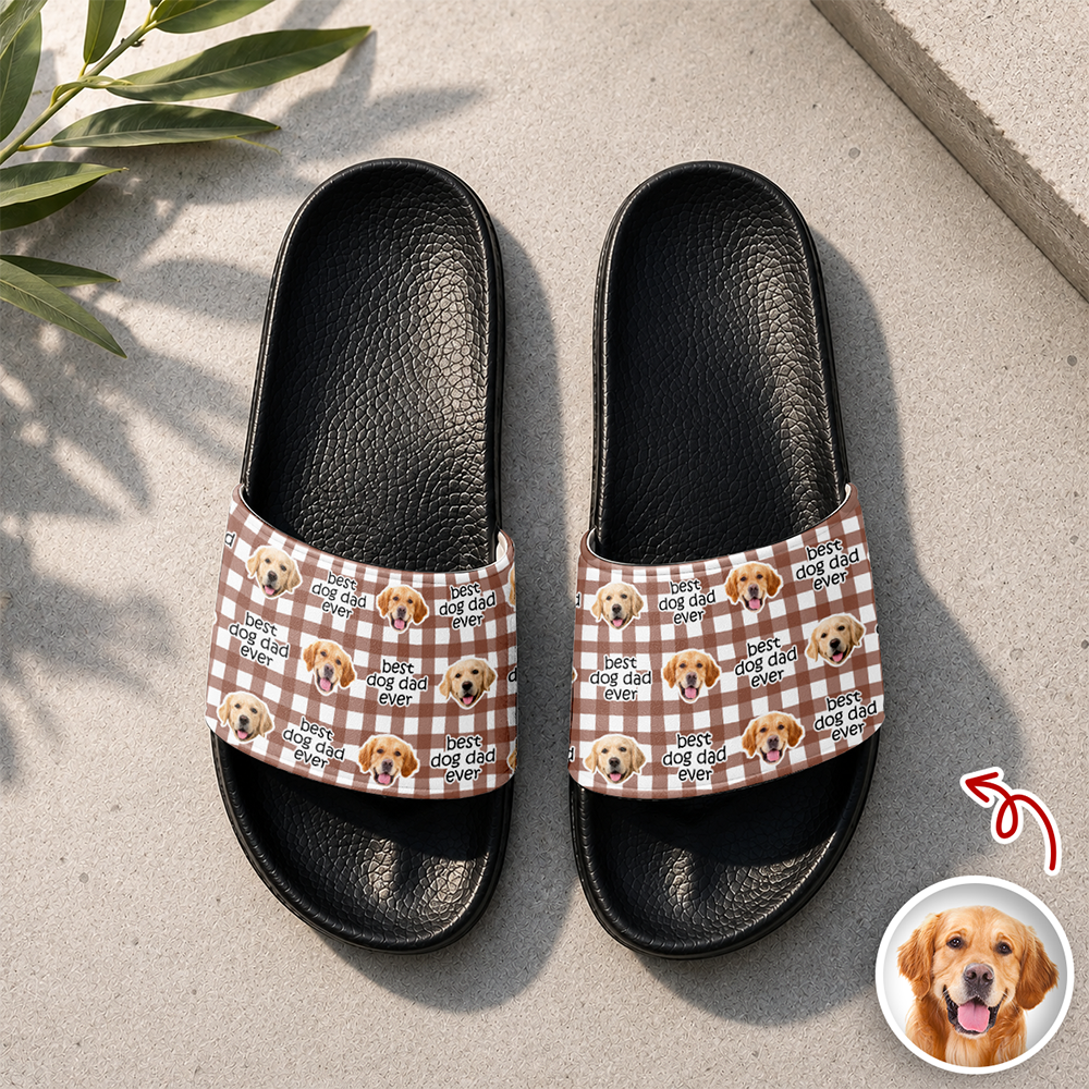 Custom Photo Best Dog Dad, Dog Mom Ever Slide Sandals - Gift For Dog Cat Lovers HO82 902616
