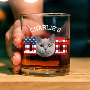 Custom Photo Cat Dad US Flag Rock Glass HA75 892408