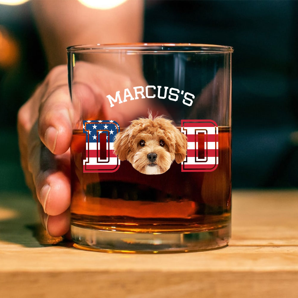 Custom Photo Dog - Dog Dad US Flag Whiskey Glass HA75 892406