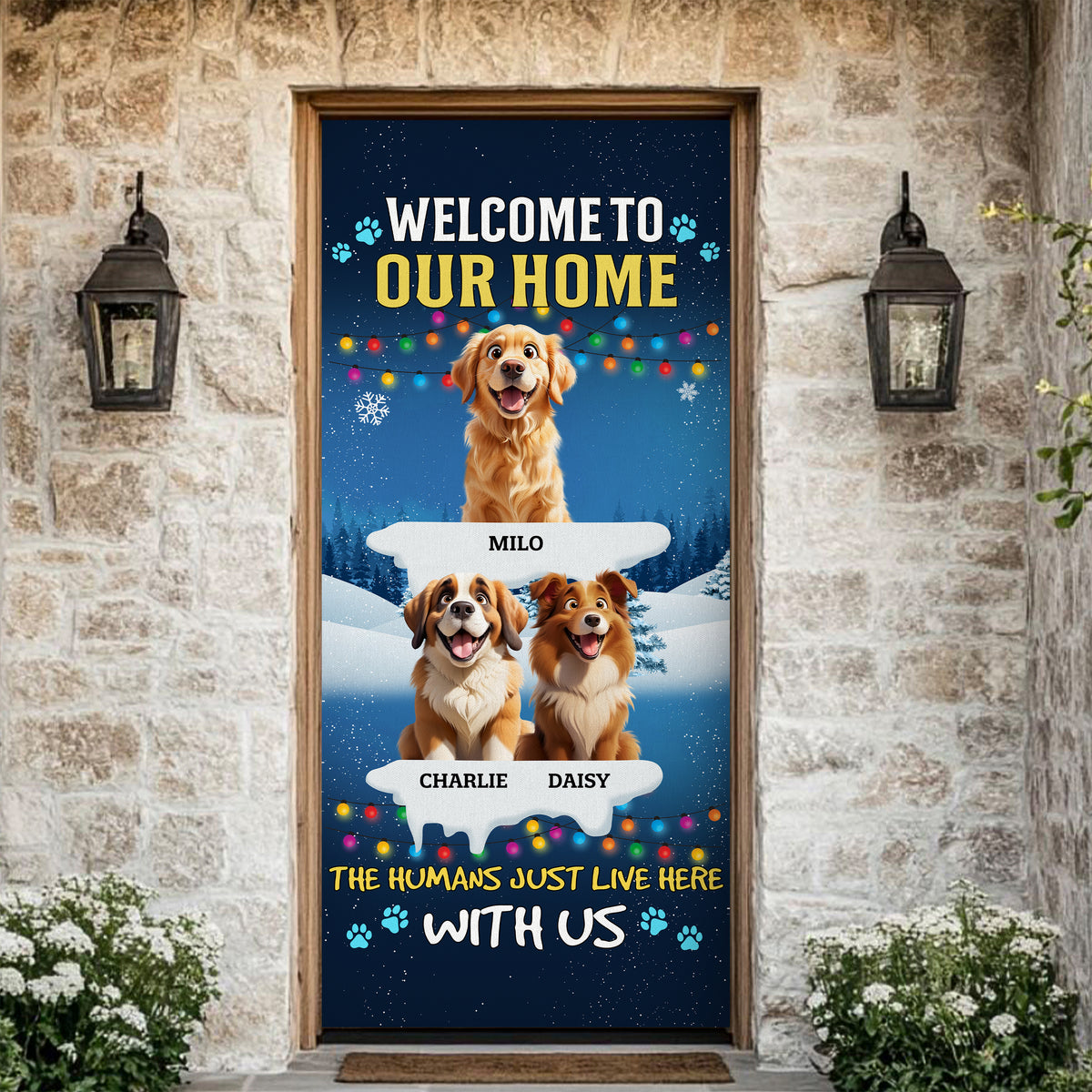 Christmas Peeking Dogs Welcome To Our Home The Humans Just Live Here Door Cover For Dog Lovers HO82 900214