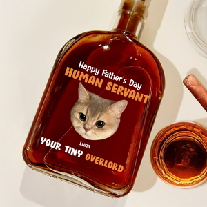 Custom Cat Photo Happy Father's Day From Your Tiny Overlords Whiskey Bottle LM32 893601