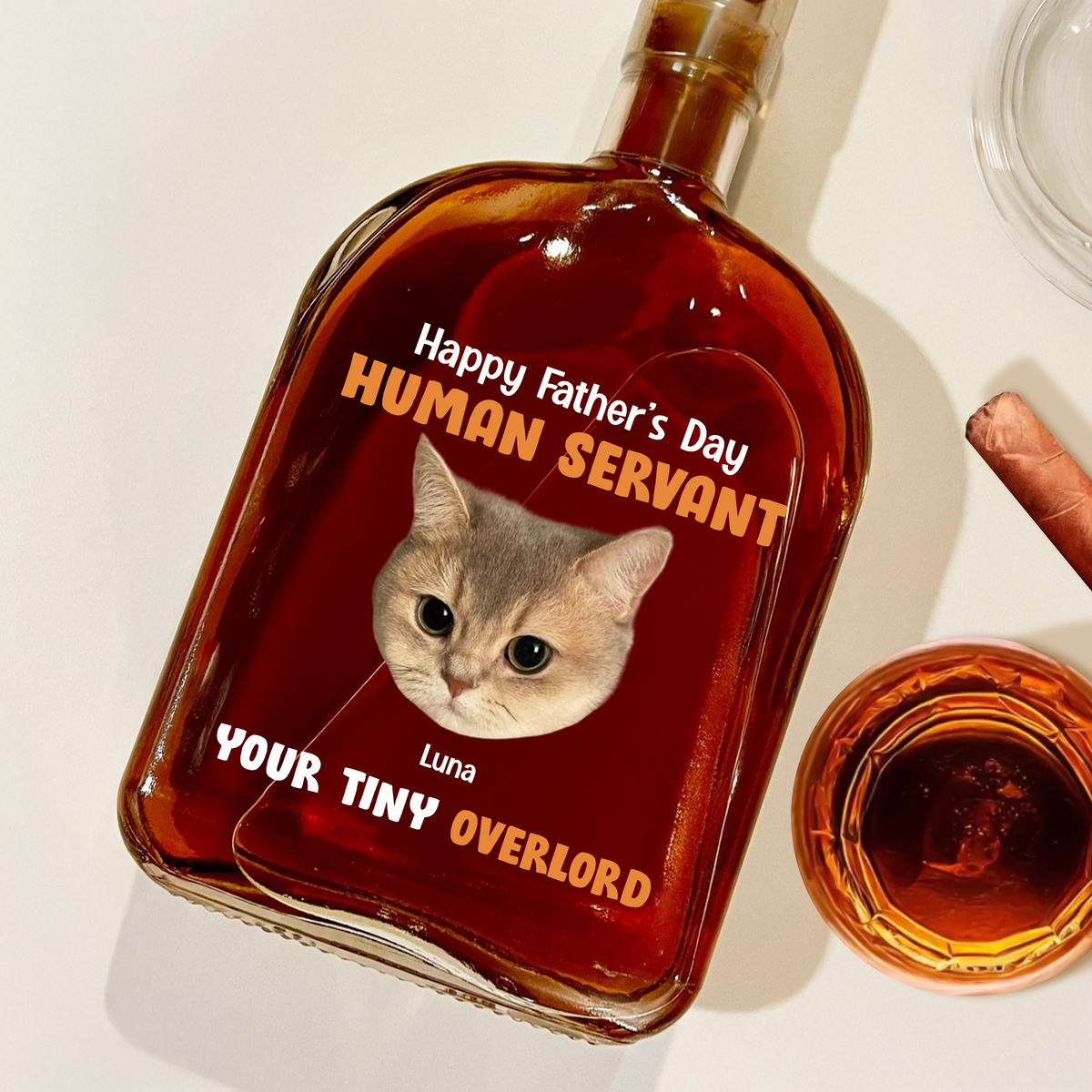 Custom Cat Photo Happy Father's Day From Your Tiny Overlords Whiskey Bottle LM32 893601