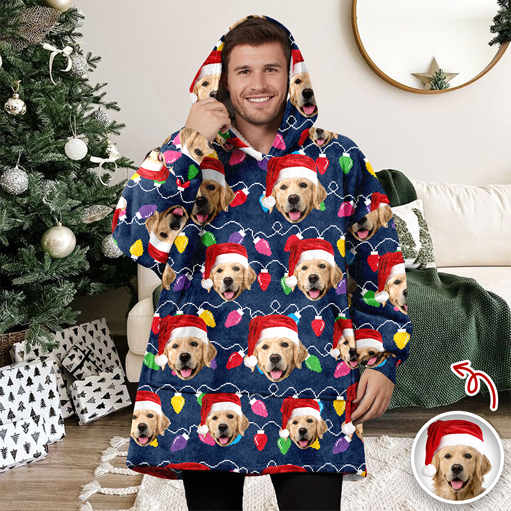 Custom Photo With Colorful Christmas Lights Hoodie Blanket For Dog Cat Lovers HA75 898288