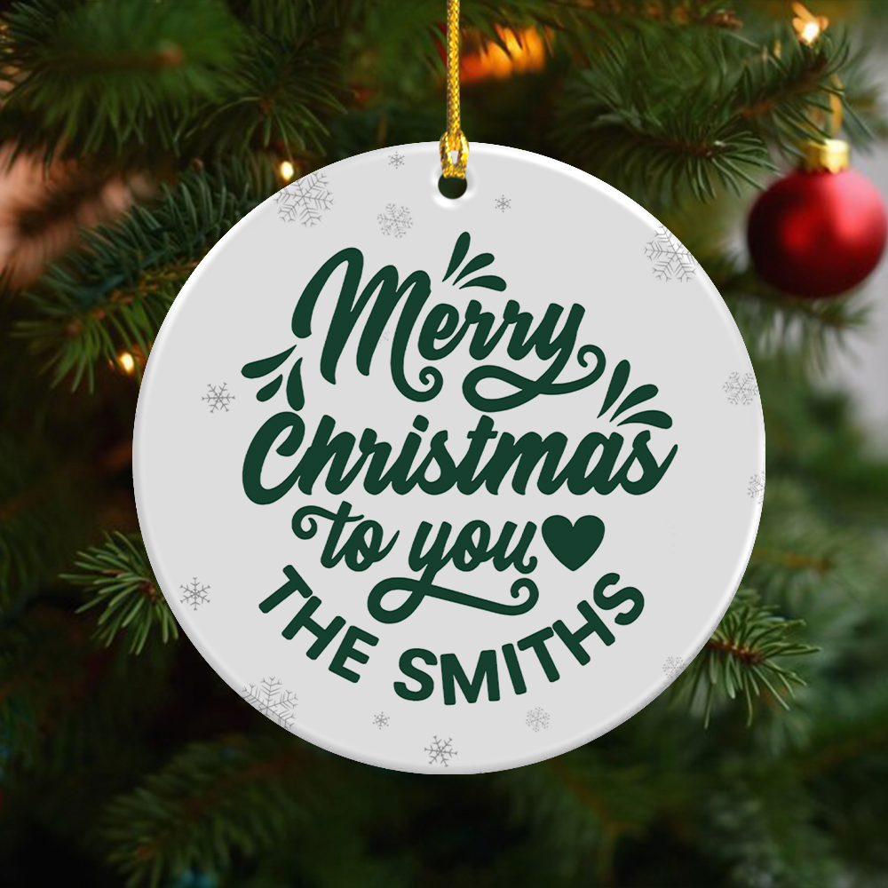 Personalized Family Name We Wish You A Merry Christmas Ceramic Ornament TH10 170677