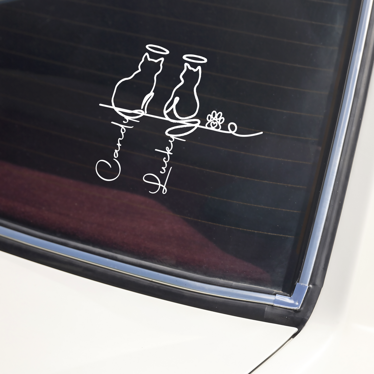 Custom Adorable Dog Cat Line Art - Personalized Car Window Decal Sticker CH07 910292