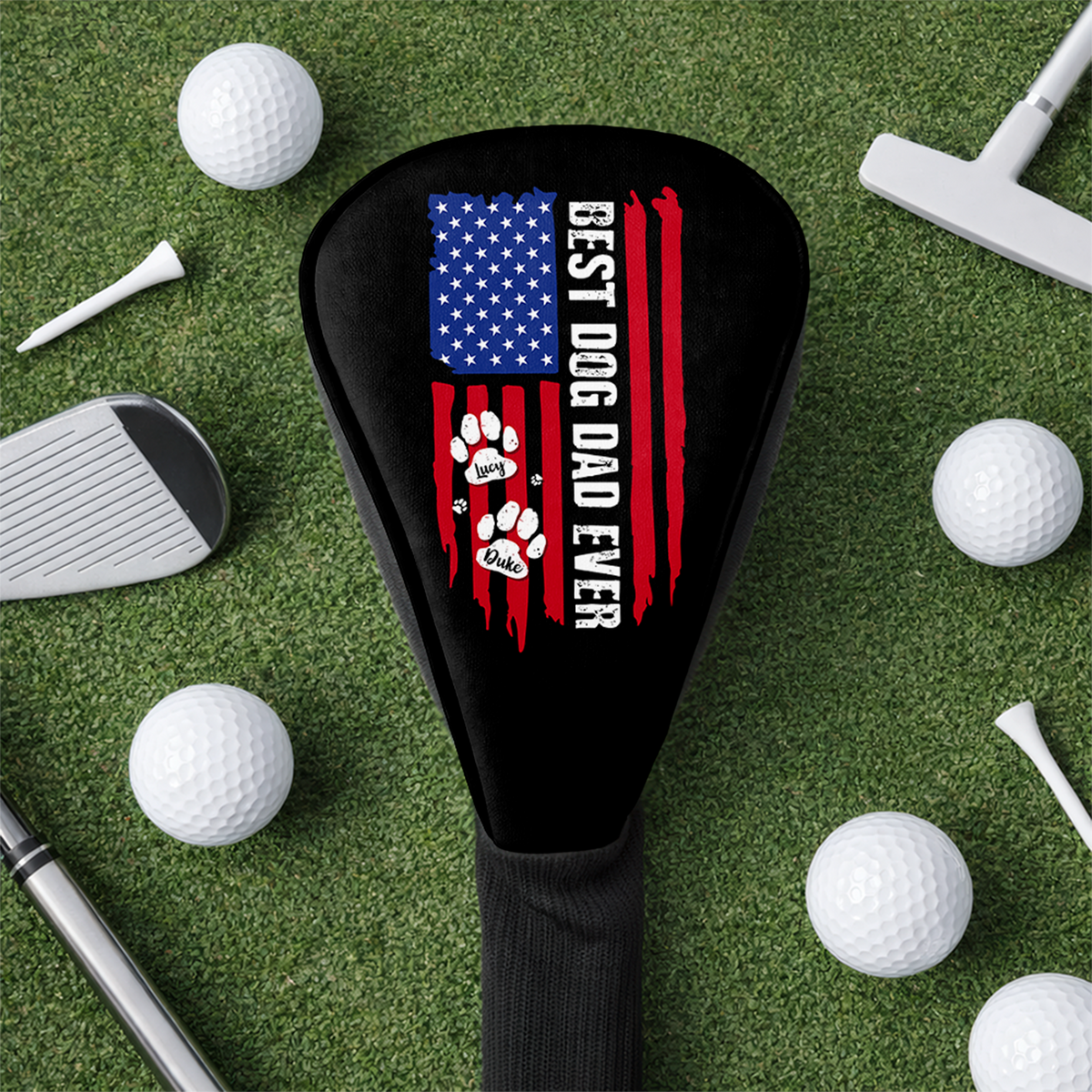 Best Dog Dad Ever Paw American Flag Golf Club Head Cover For Dog Dad CH07 911276