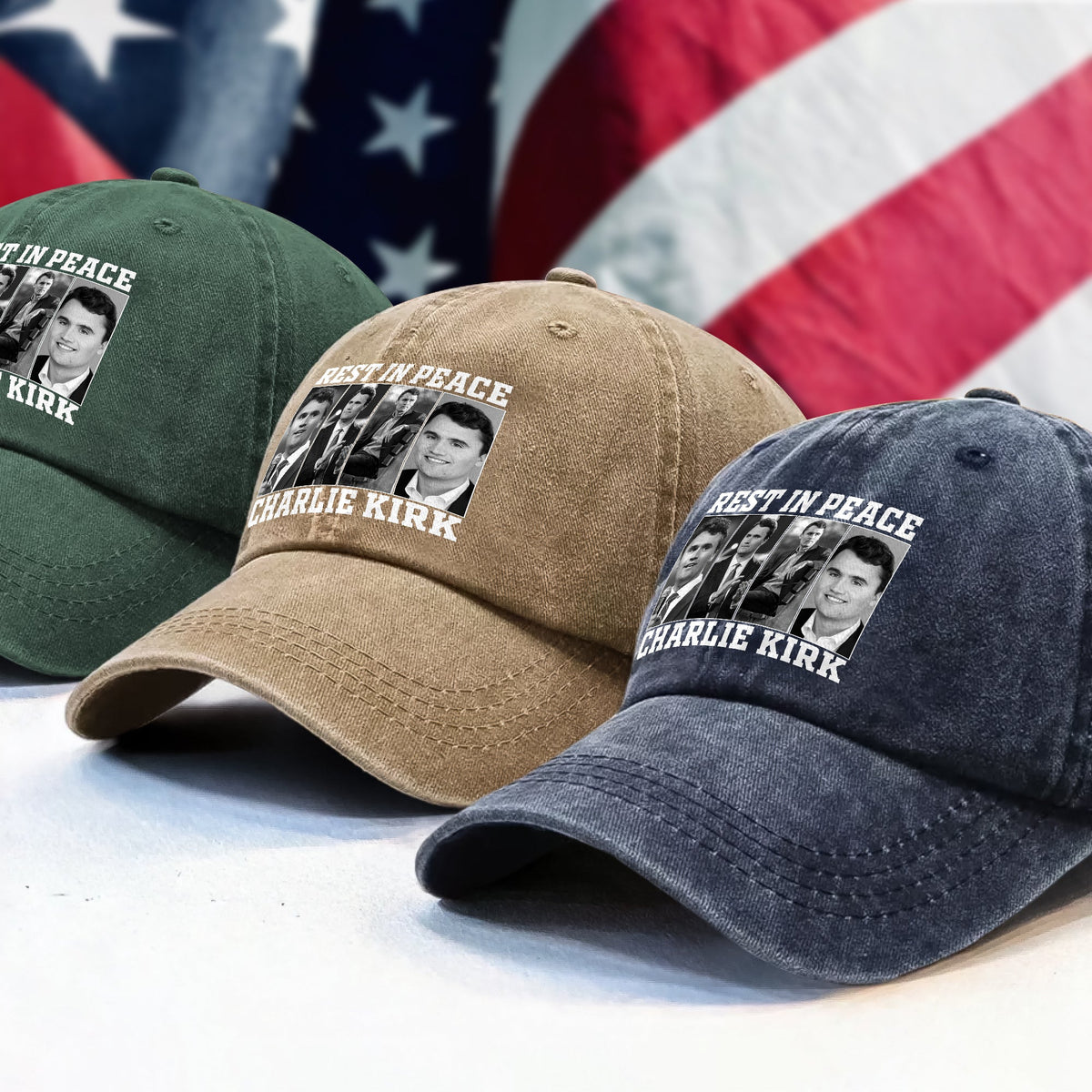 Rest In Peace For Charlie Kirk Memorial Washed Denim Baseball Cap HO82 65736