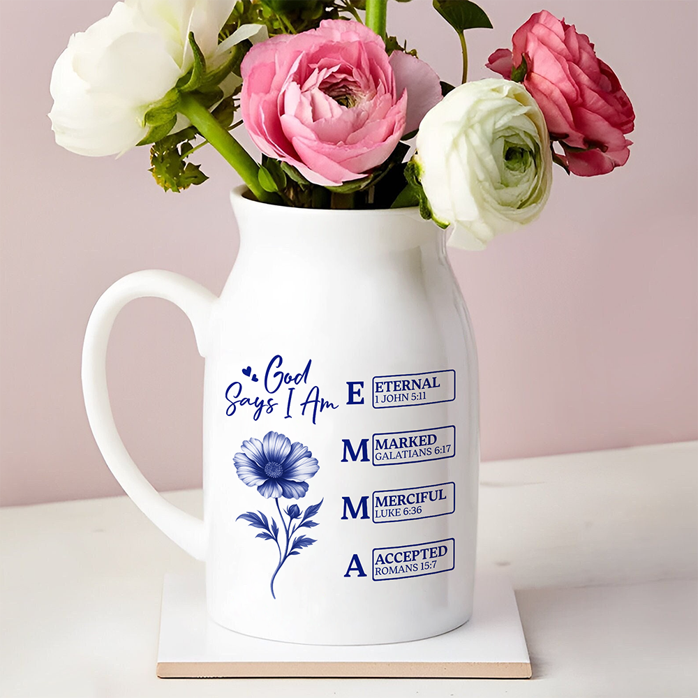 God Says I Am Personalized Name Initial Bible Toile De Jouy Vase LM32 895367