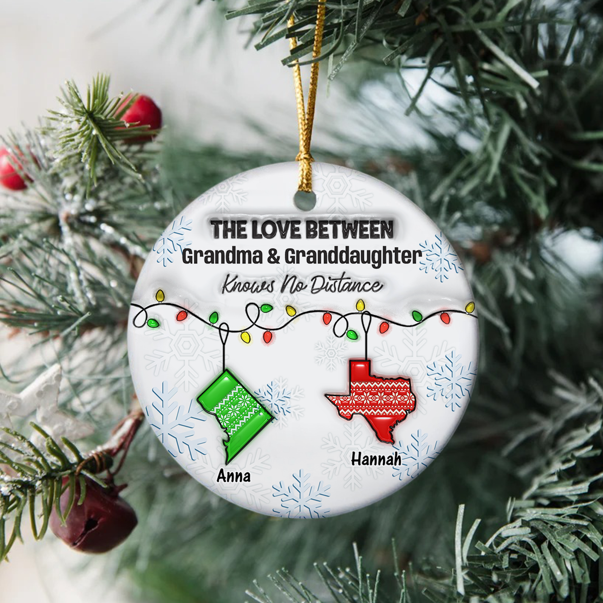 The Love Between Grandma & Granddaughter Knows No Distance - Personalized 3D Inflated Effect Ceramic Ornament Ch07 899340