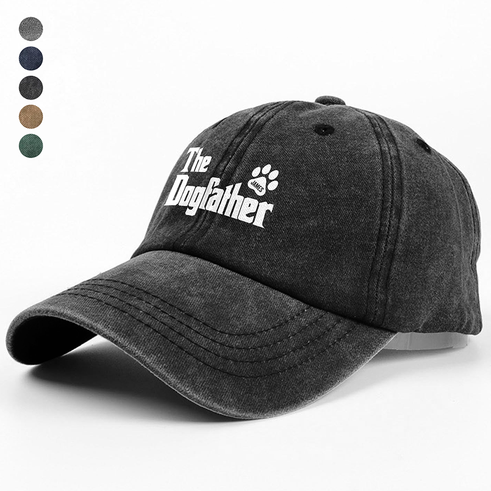 Custom Name The Dogfather Washed Denim Baseball Cap Father's Day Gift TH10 169587