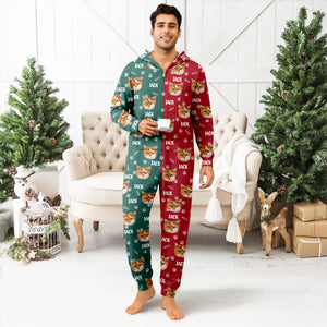 Custom Cat Face Photo Red Green Onesie Pajamas HO82 900384