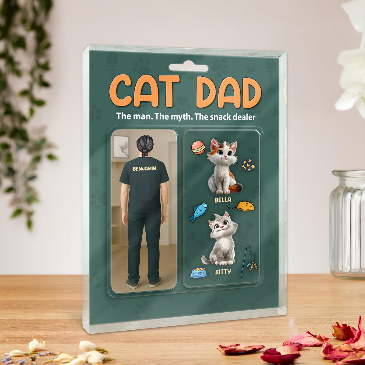 Happy Father's Day Cat Dad Figure Personalized Acrylic Block Plaque HA75 892356
