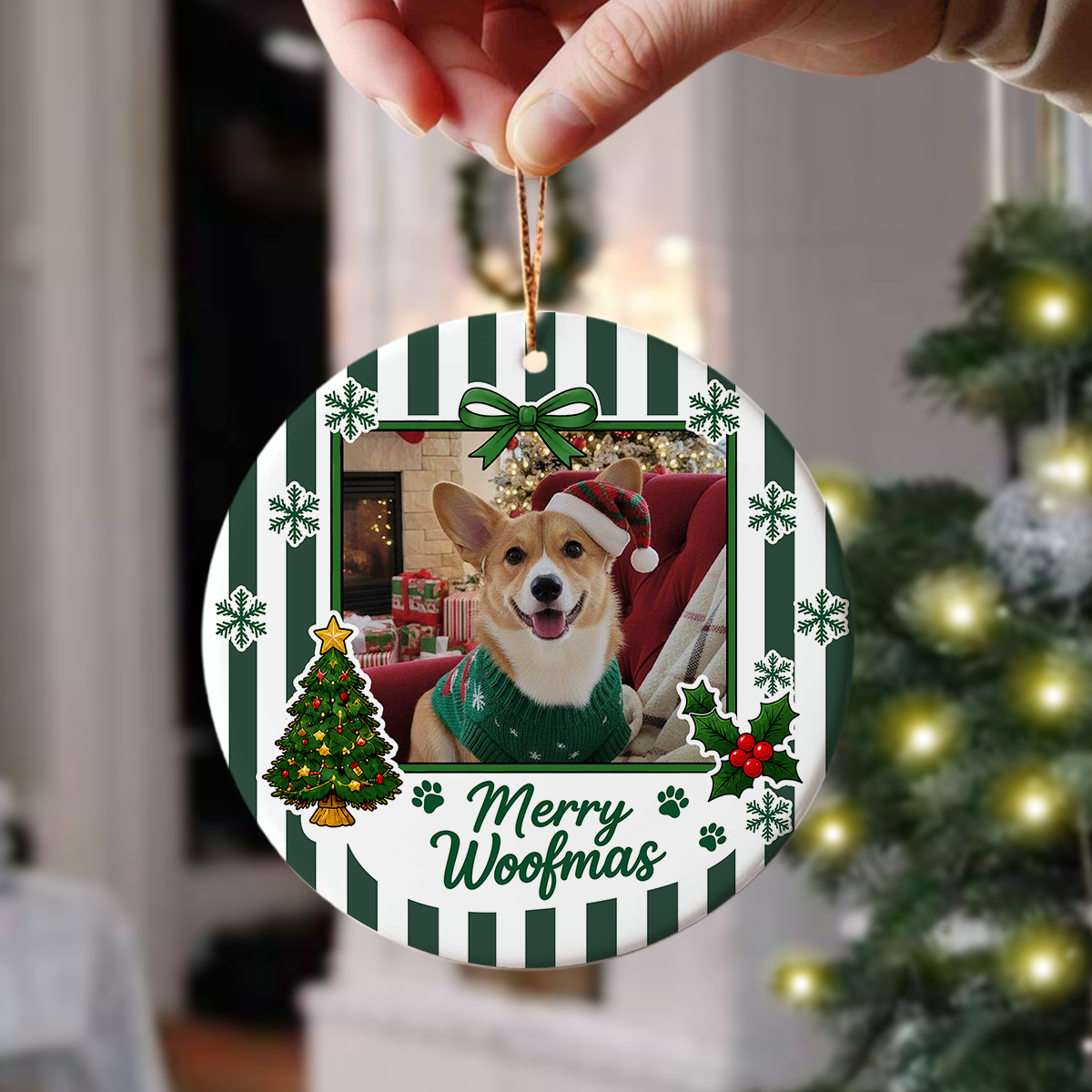 Custom Dog Cat Photo Merry Christmas Ceramic Ornament, Personalized Gift For Pet Lovers HA75 919144