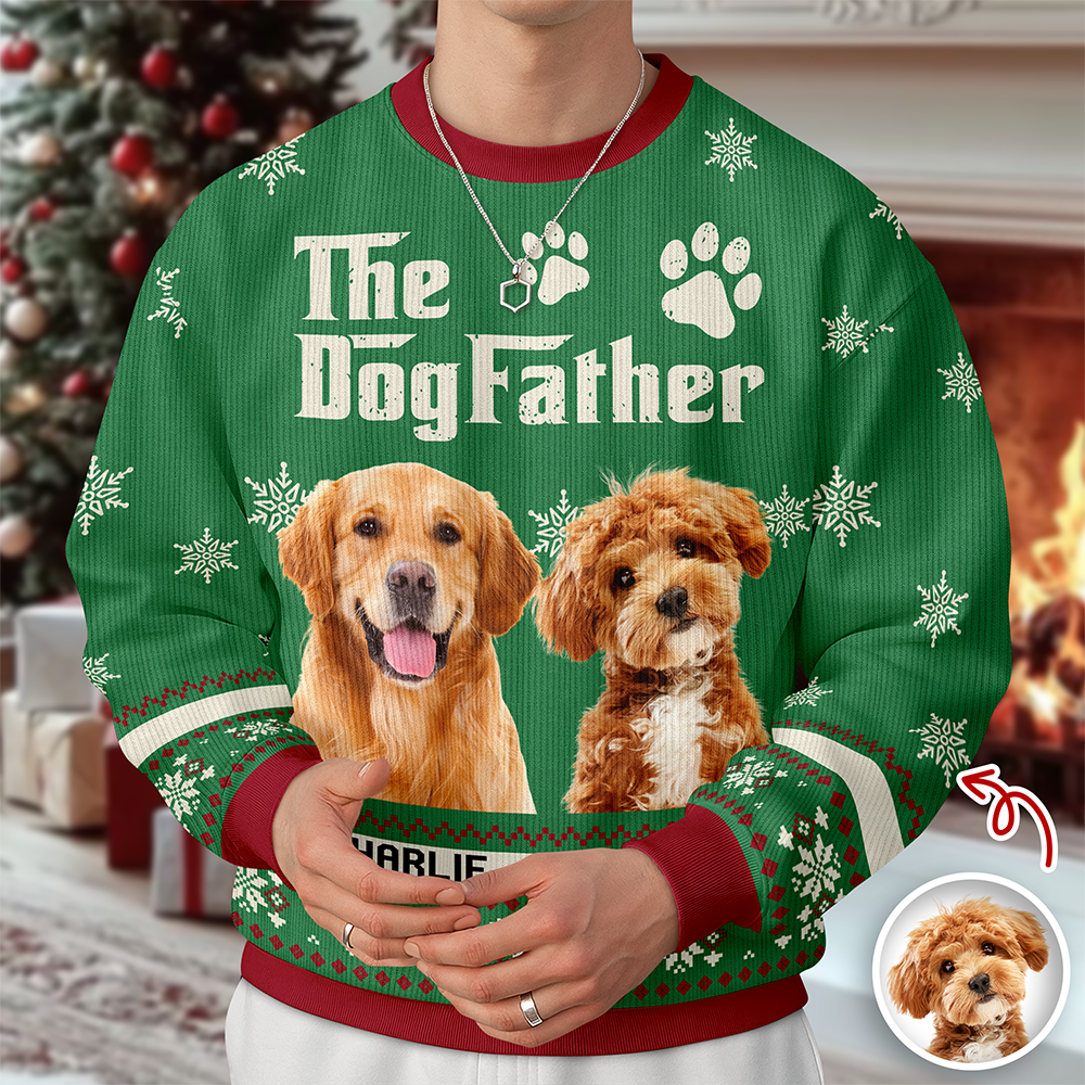Custom Photo The Dogfather - Personalized Christmas Ugly Sweater CH07 896678