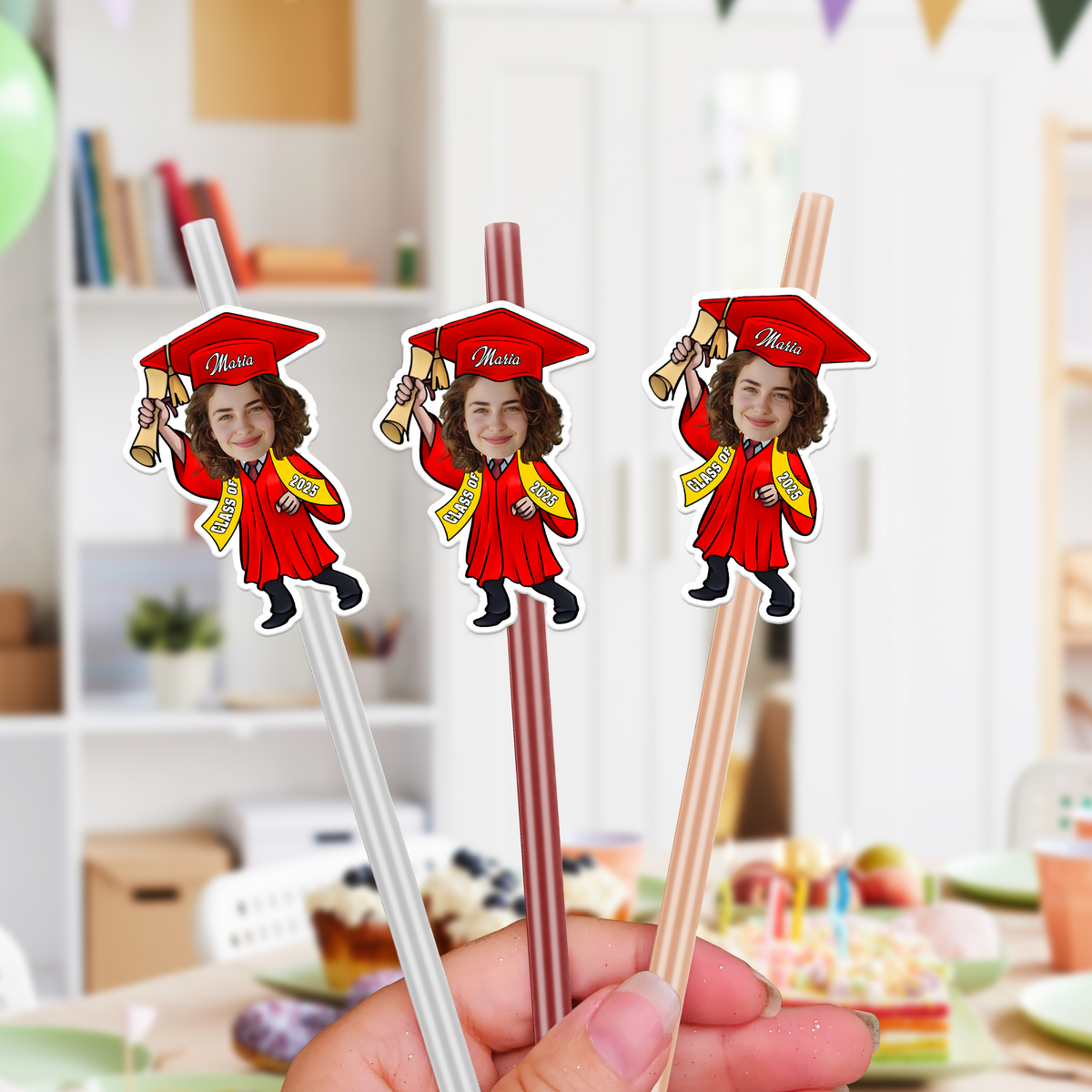 Custom Funny Face Class of 2026 Graduation Decoration Colorful Straws TH10 169131